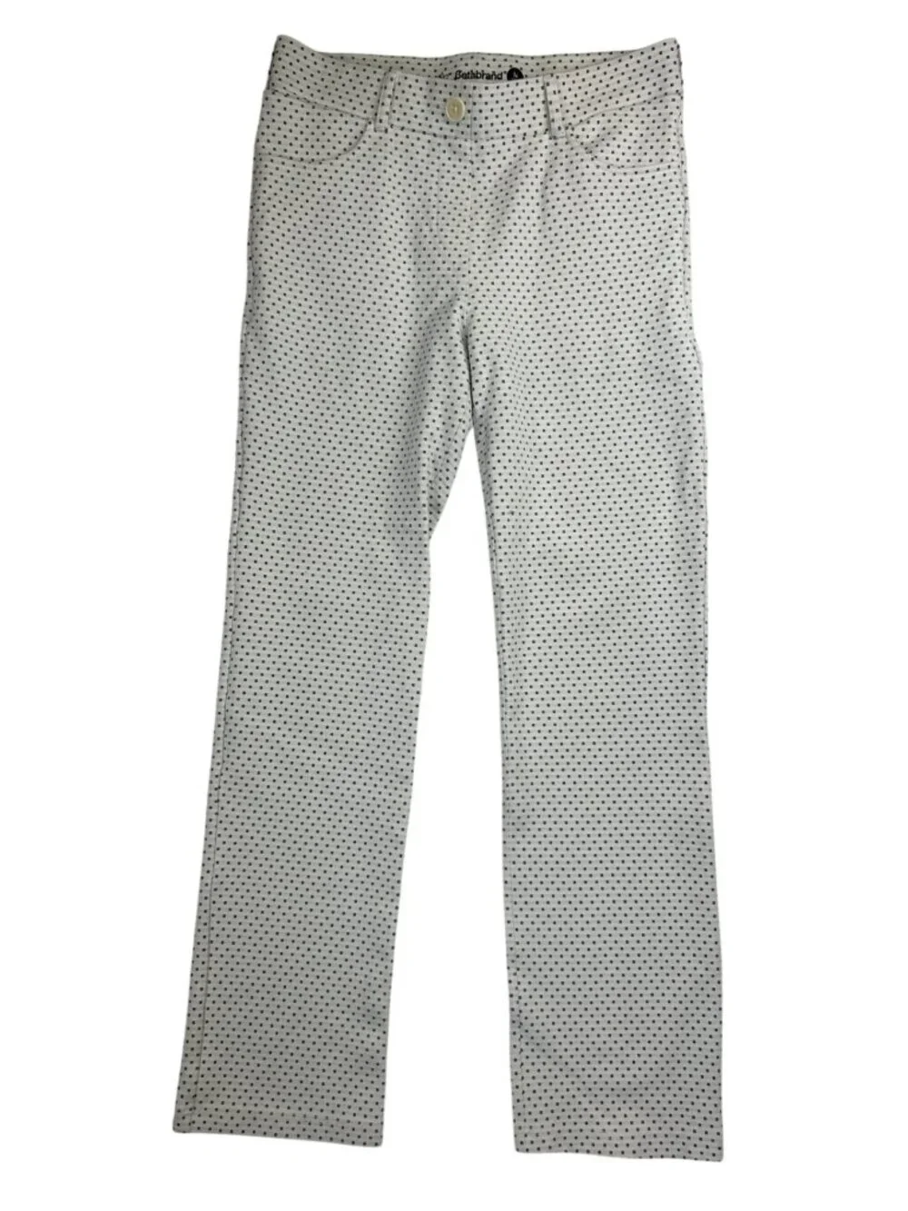 Betabrand Women's M Straight-Leg Pants White Micro Squares Stretch Hidden Pocket